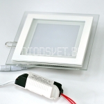 Стеклянная светодиодная панель 6Вт, 10x10см, тёплый белый
